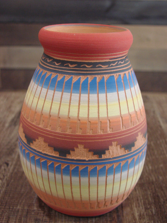 Native American Navajo Indian Hand Etched & Hand Painted Pottery - M. Charlie
