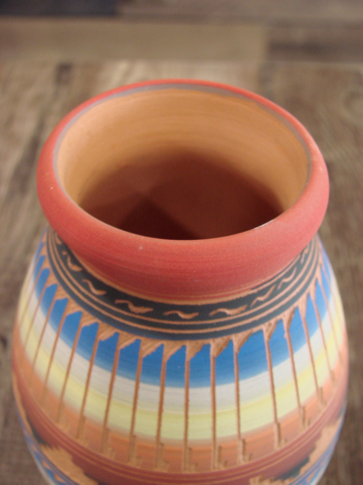 Native American Navajo Indian Hand Etched & Hand Painted Pottery - M. Charlie