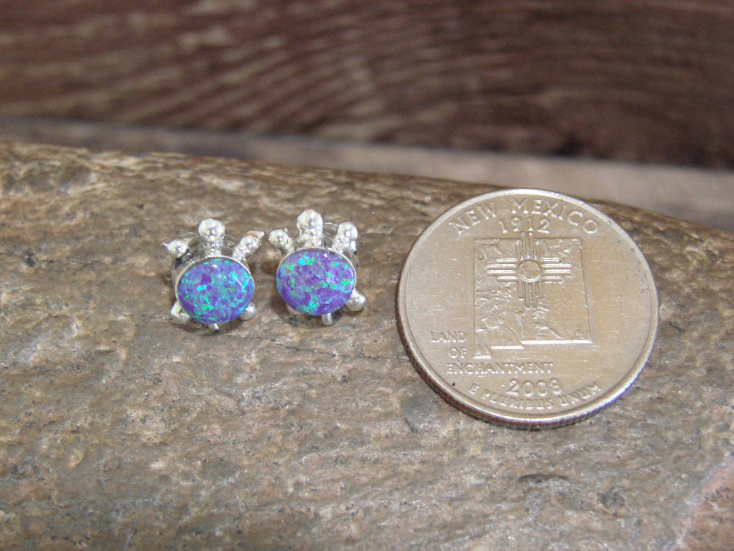 Native American Sterling Silver & Purple Opal Turtle Post Earrings by Siow