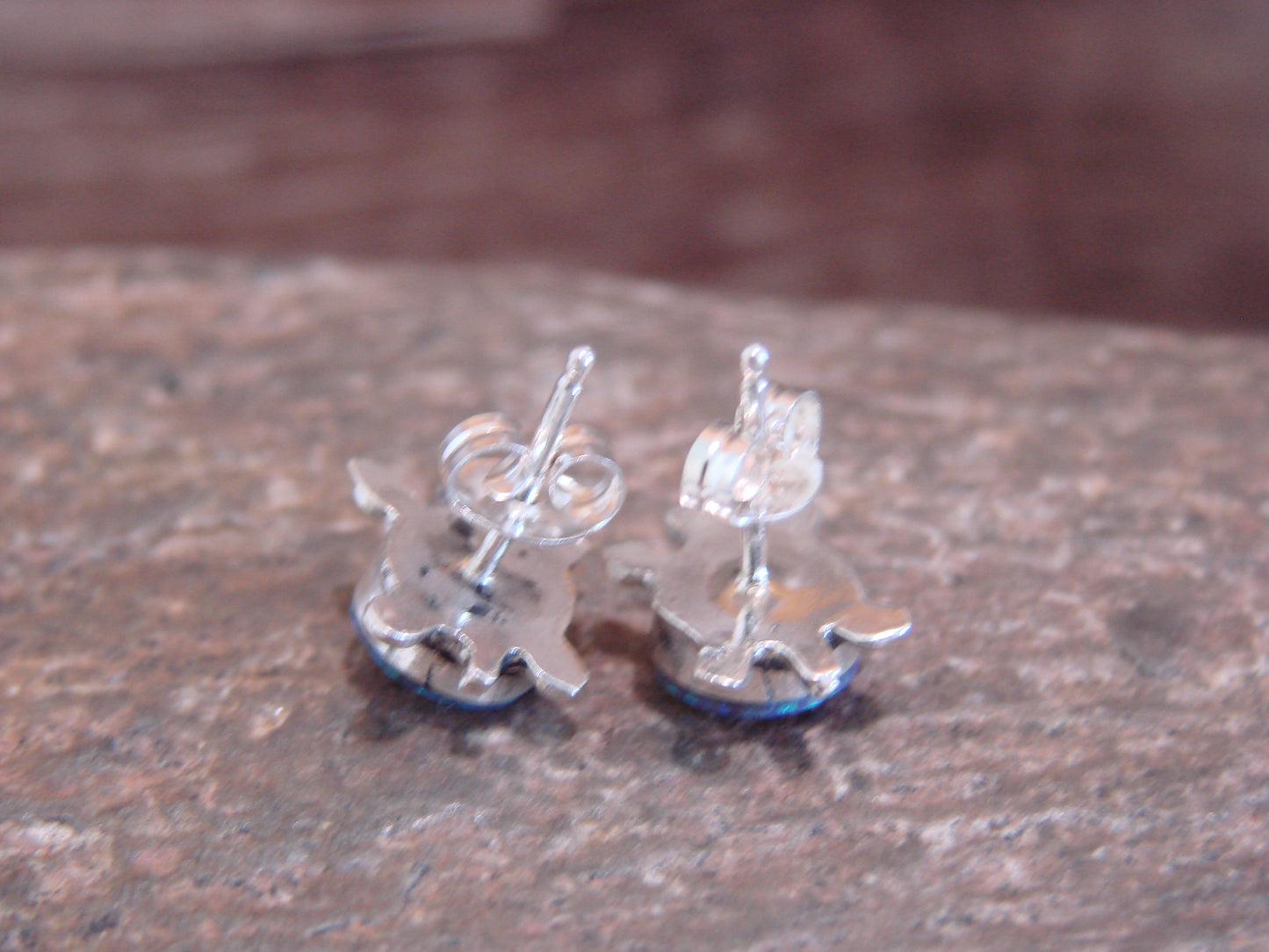 Native American Sterling Silver & Purple Opal Turtle Post Earrings by Siow