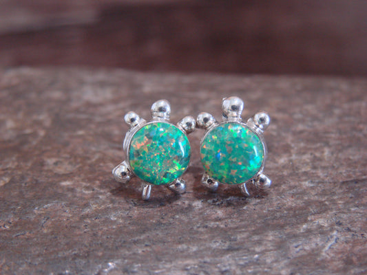 Native American Sterling Silver & Green Opal Turtle Post Earrings by Siow