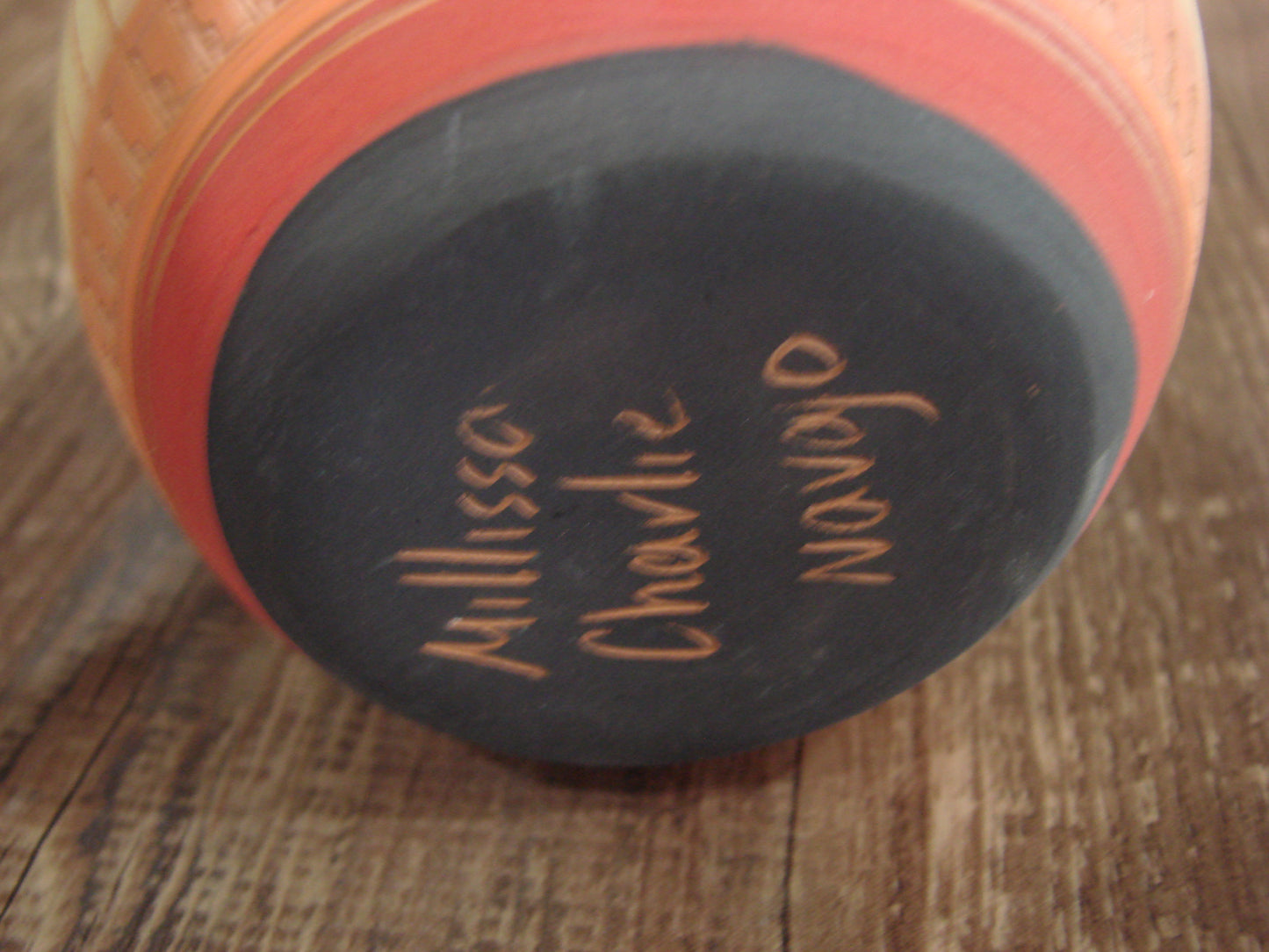 Native American Navajo Indian Hand Etched & Hand Painted Pottery - M. Charlie