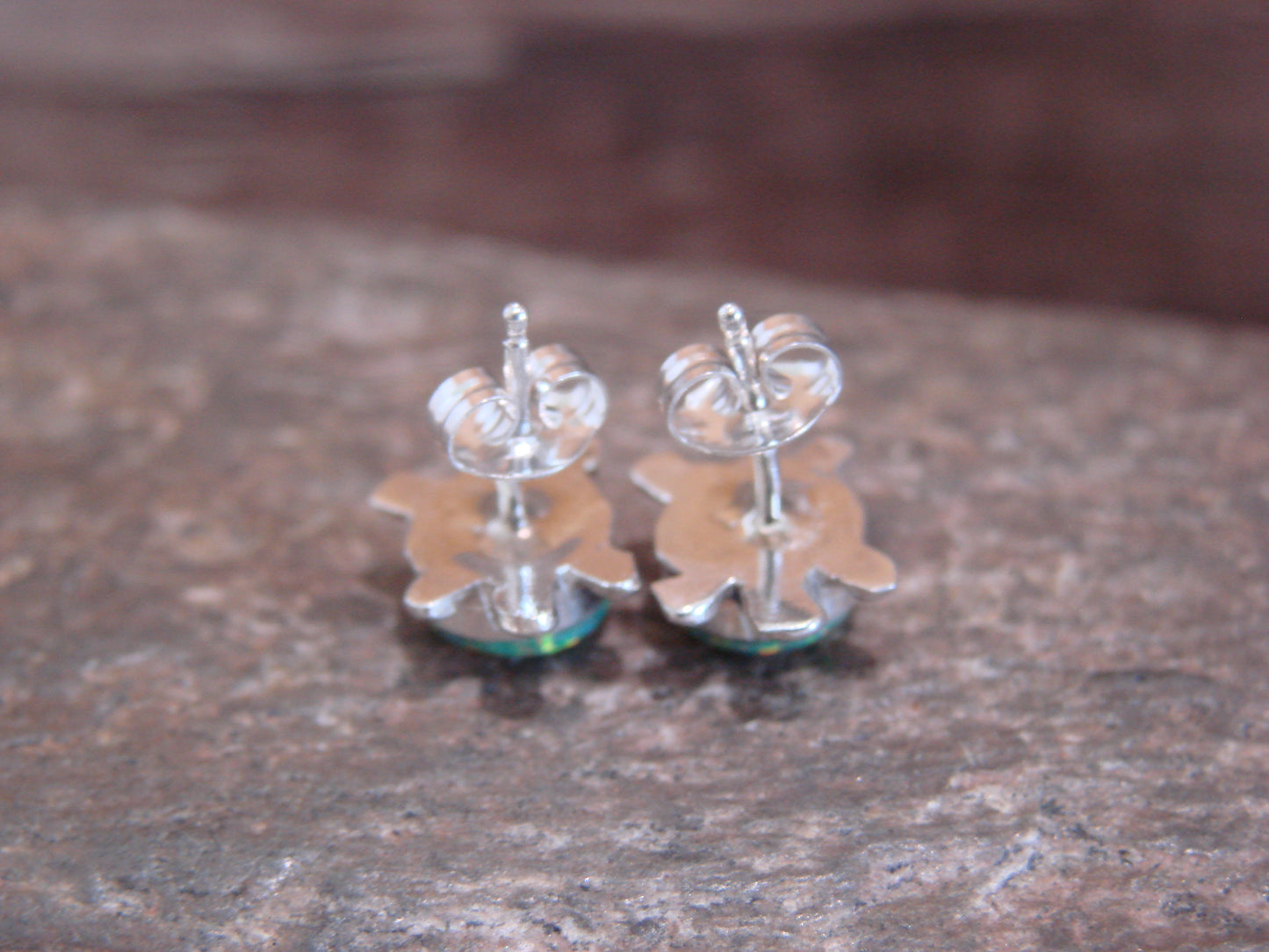 Native American Sterling Silver & Green Opal Turtle Post Earrings by Siow