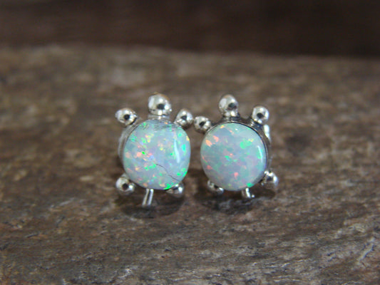 Native American Sterling Silver & White Opal Turtle Post Earrings by Siow