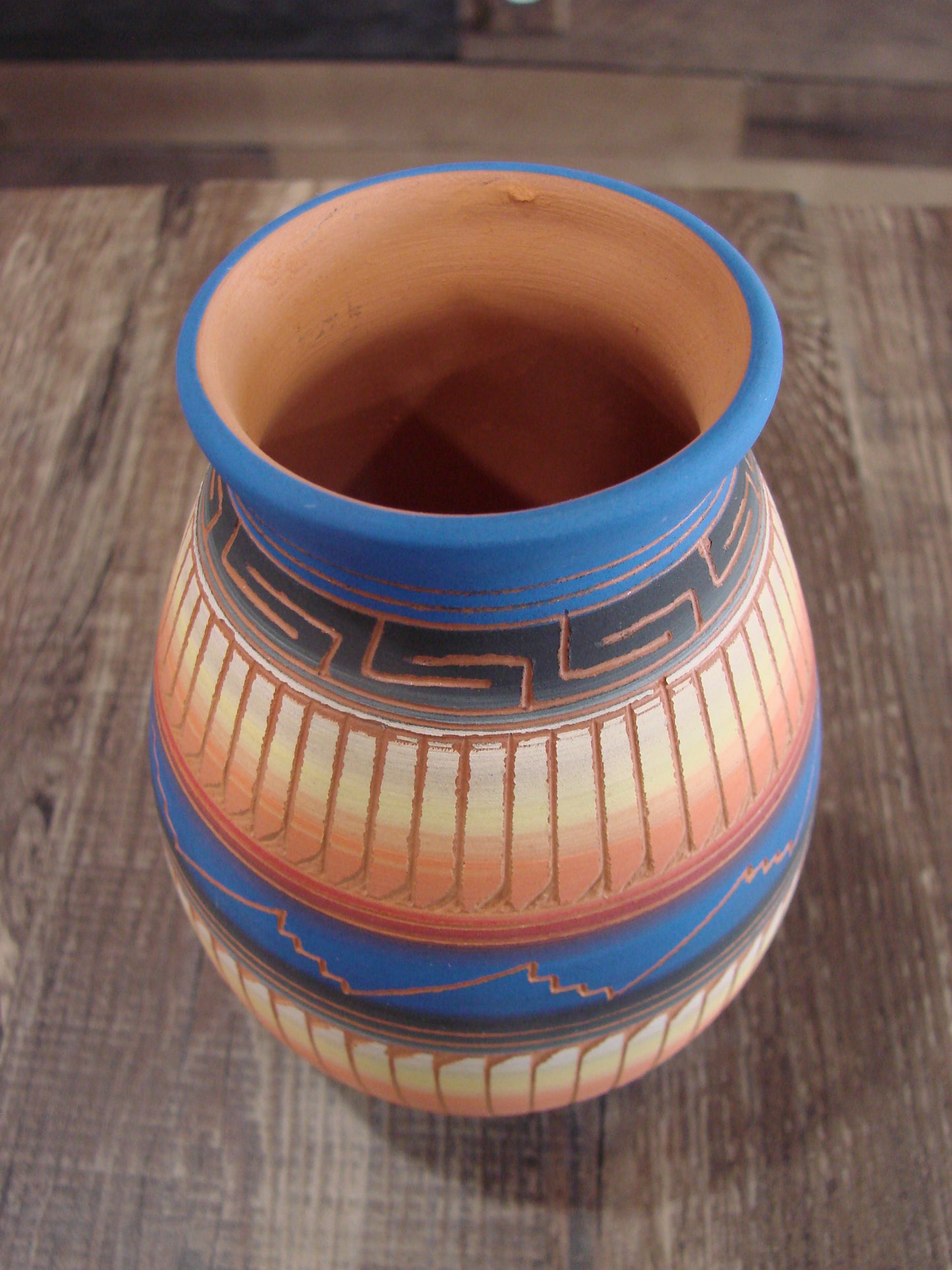 Native American Navajo Indian Hand Etched & Hand Painted Pottery - M. Charlie