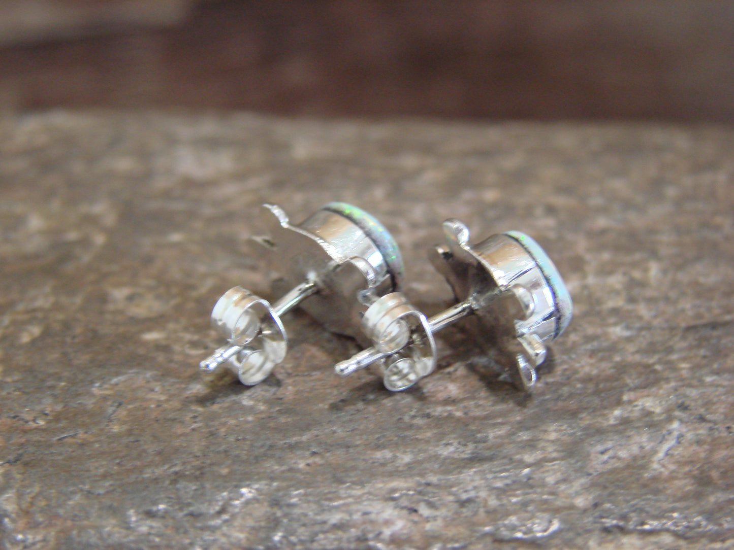 Native American Sterling Silver & White Opal Turtle Post Earrings by Siow