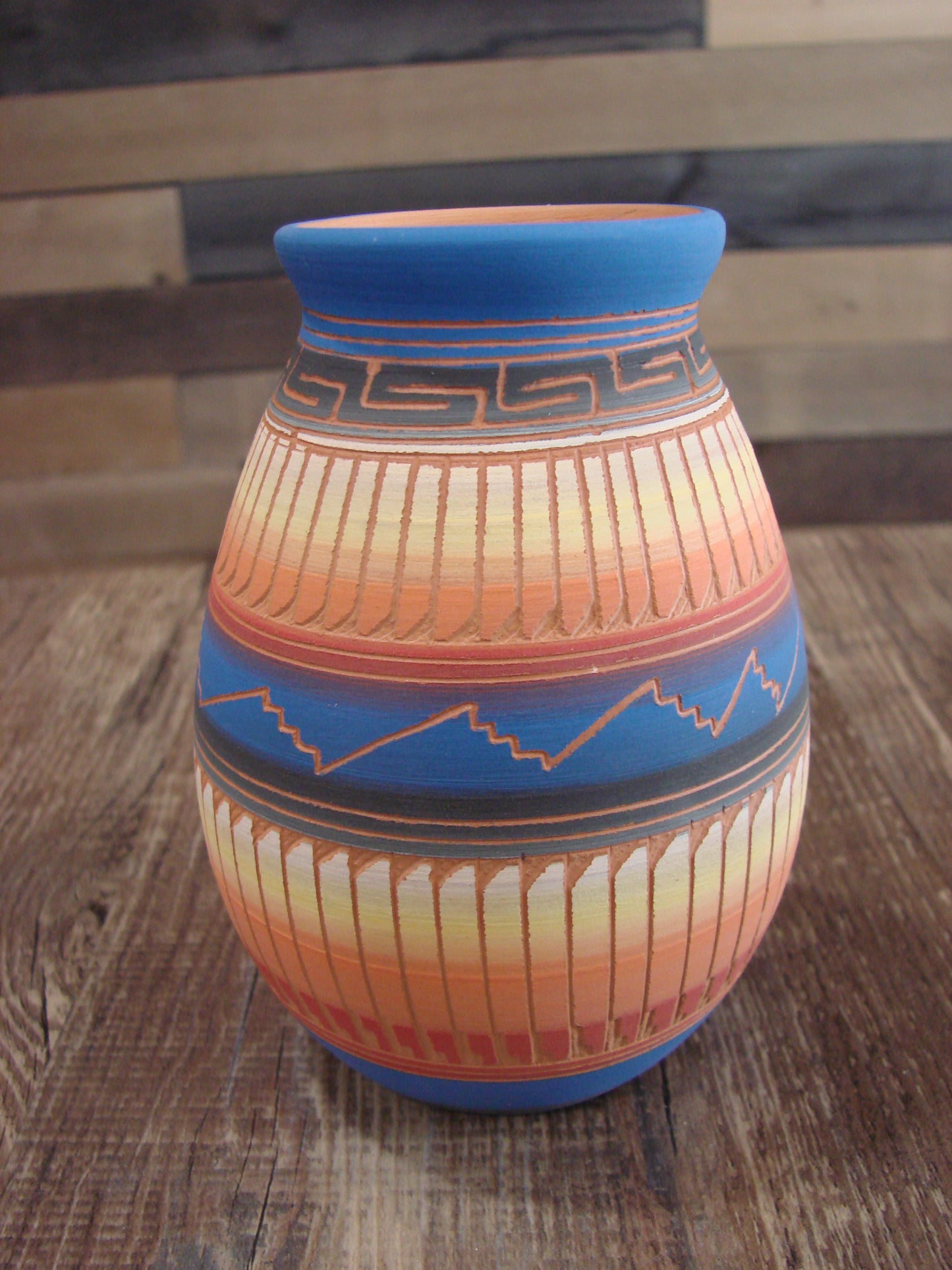 Native American Navajo Indian Hand Etched & Hand Painted Pottery - M. Charlie