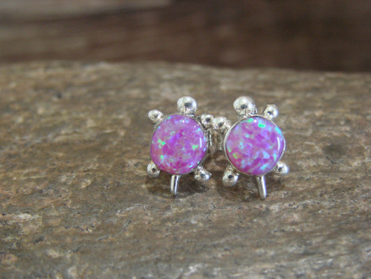 Native American Sterling Silver & Pink Opal Turtle Post Earrings by Siow