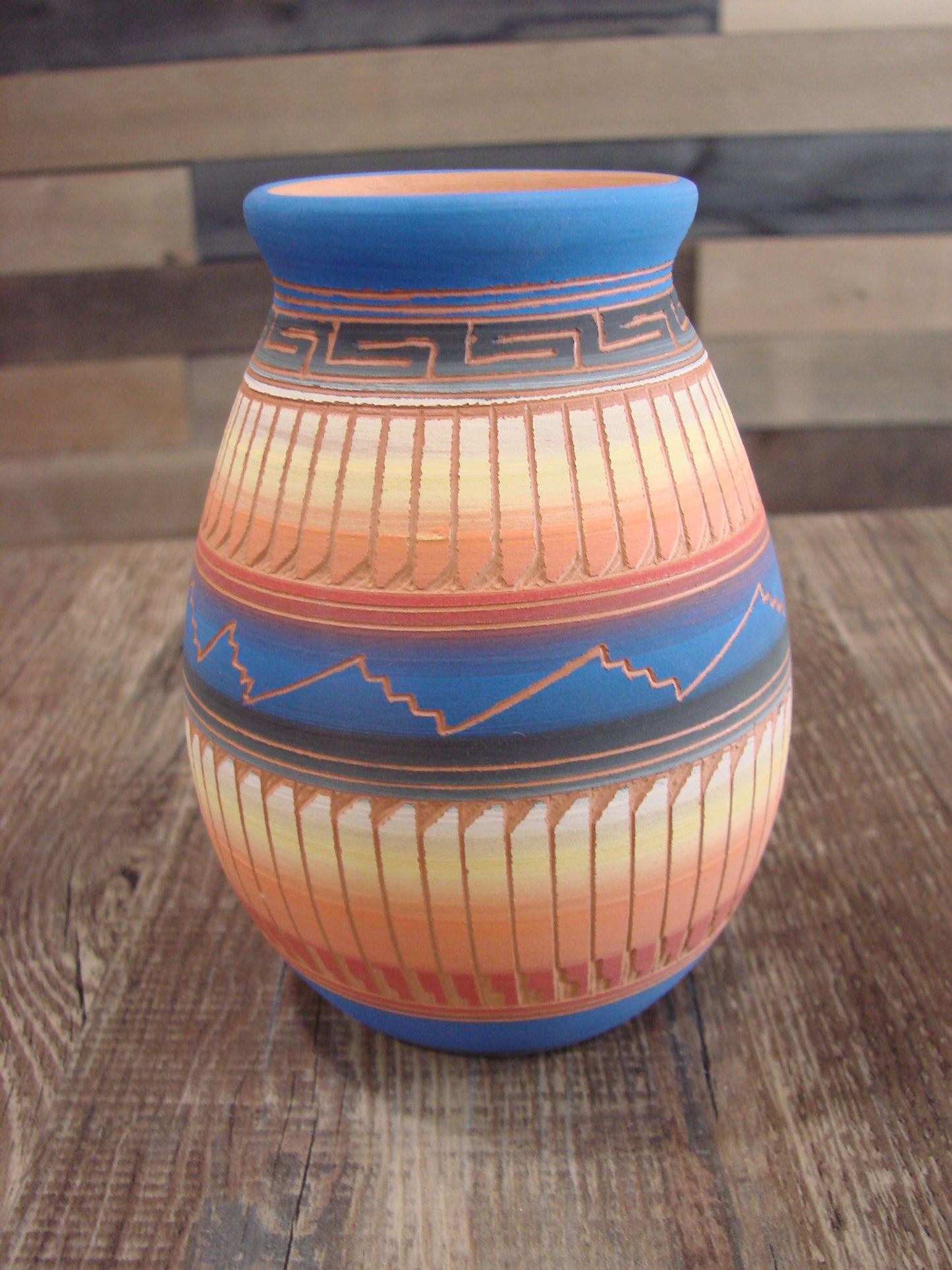 Native American Navajo Indian Hand Etched & Hand Painted Pottery - M. Charlie