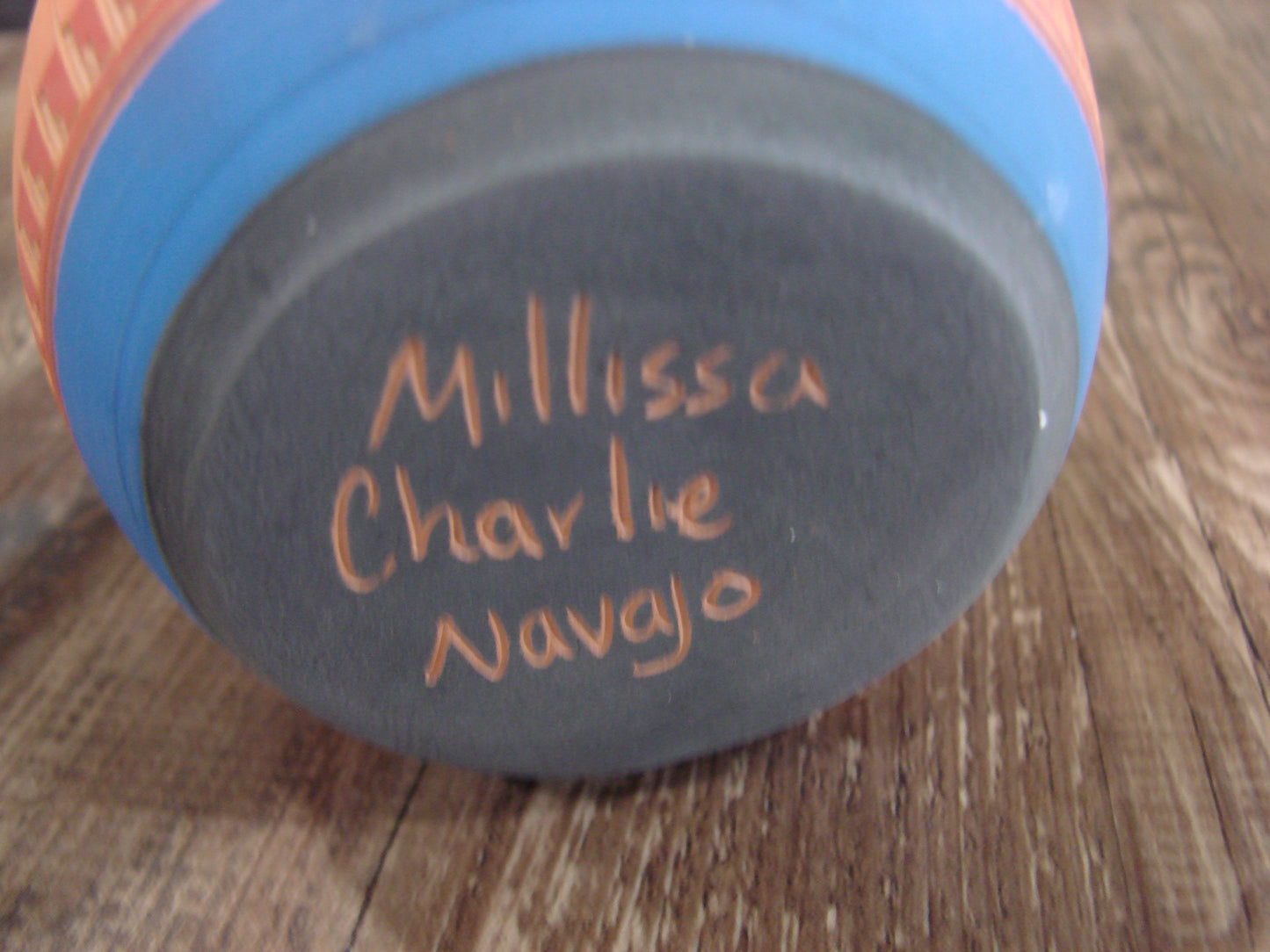 Native American Navajo Indian Hand Etched & Hand Painted Pottery - M. Charlie