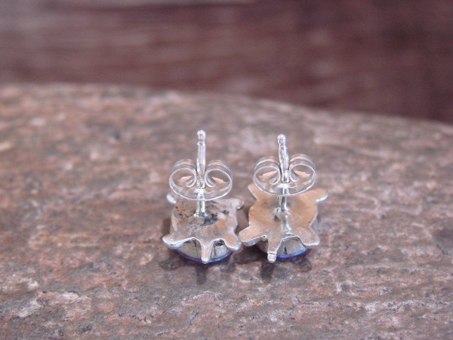 Native American Sterling Silver & Pink Opal Turtle Post Earrings by Siow