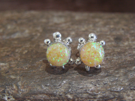 Native American Sterling Silver & Yellow Opal Turtle Post Earrings by Siow