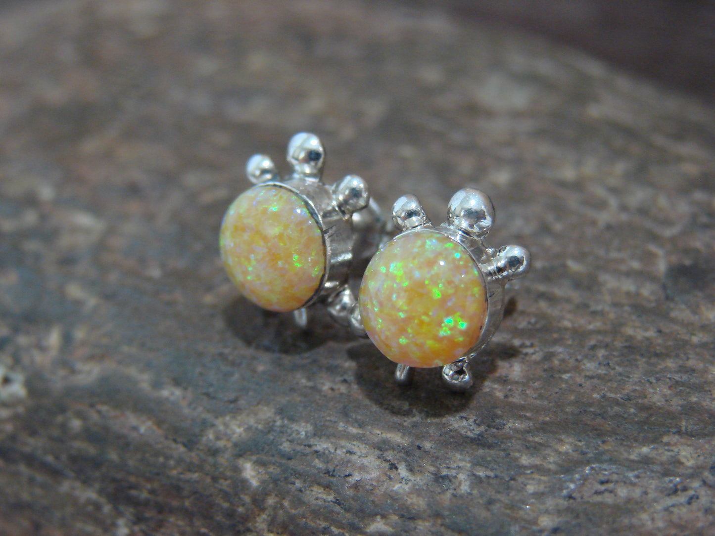 Native American Sterling Silver & Yellow Opal Turtle Post Earrings by Siow
