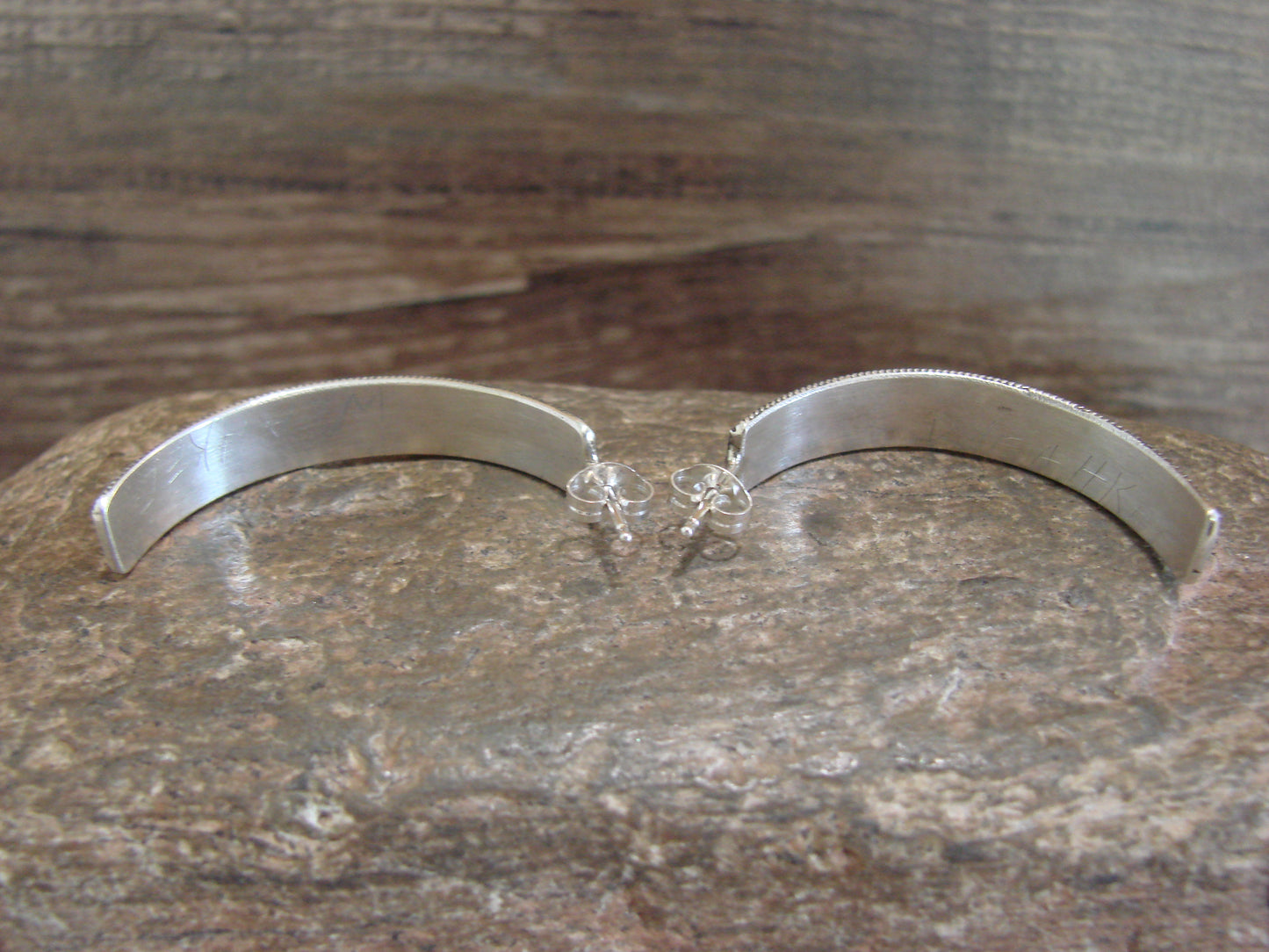 Native American Sterling Silver Multi Stone Inlay Half Hoop Post Earrings by Weahkee