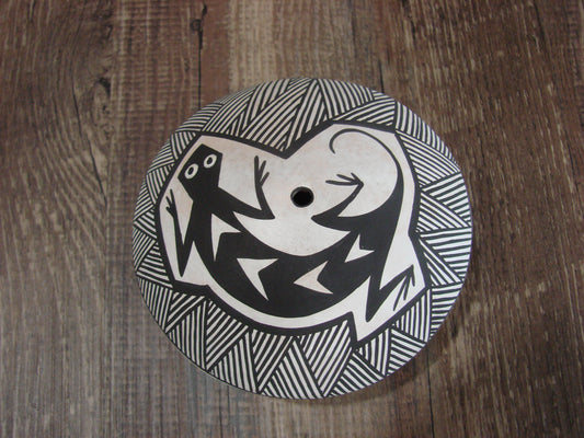 Native American Acoma Indian Hand Painted Clay Seed Pottery by T. Salvador