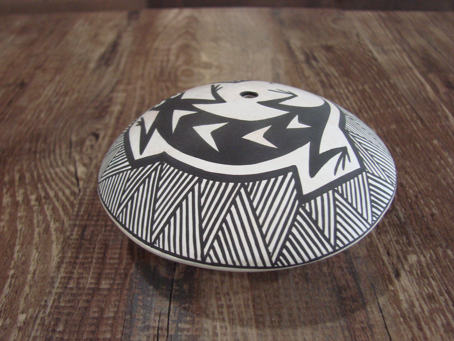 Native American Acoma Indian Hand Painted Clay Seed Pottery by T. Salvador