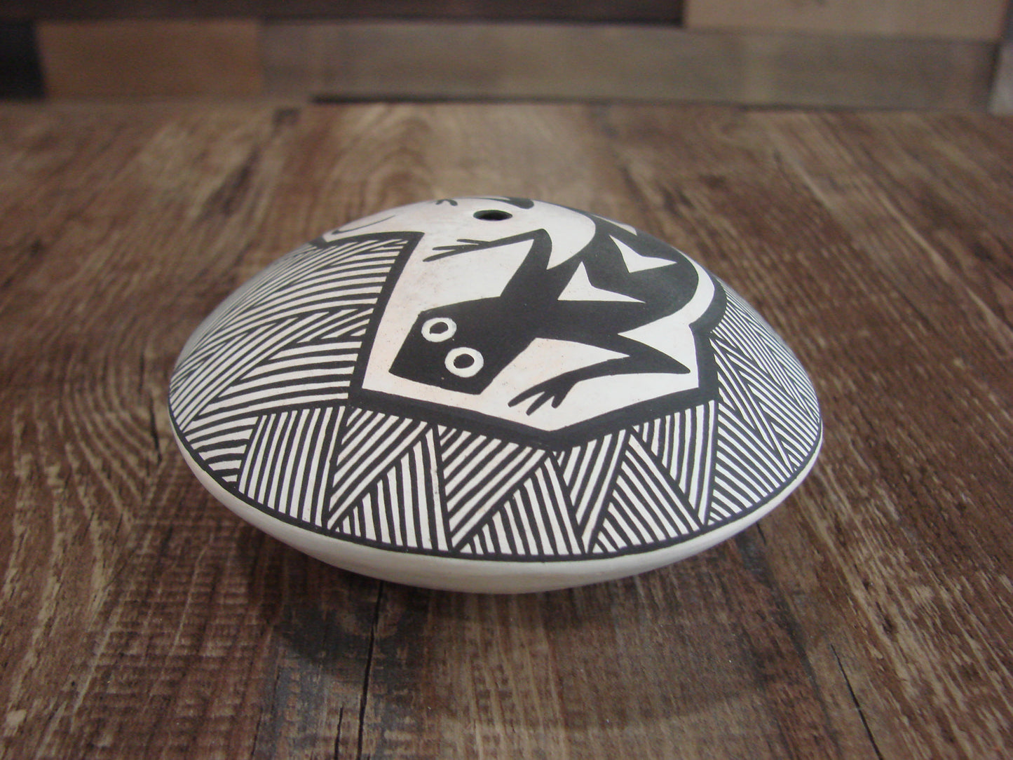 Native American Acoma Indian Hand Painted Clay Seed Pottery by T. Salvador