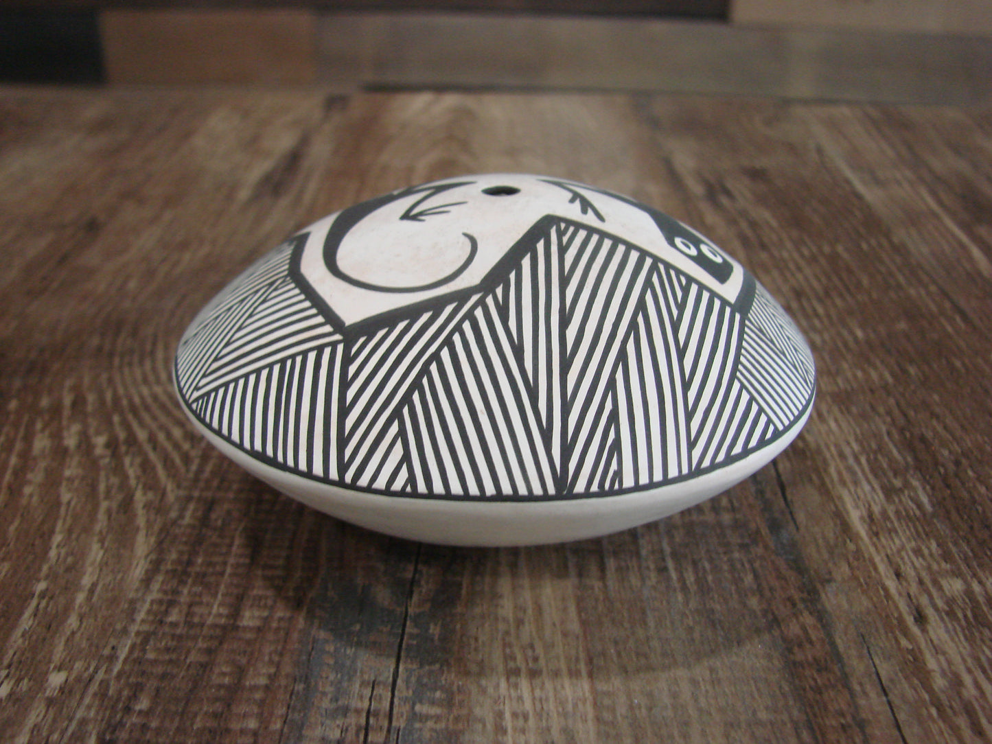 Native American Acoma Indian Hand Painted Clay Seed Pottery by T. Salvador