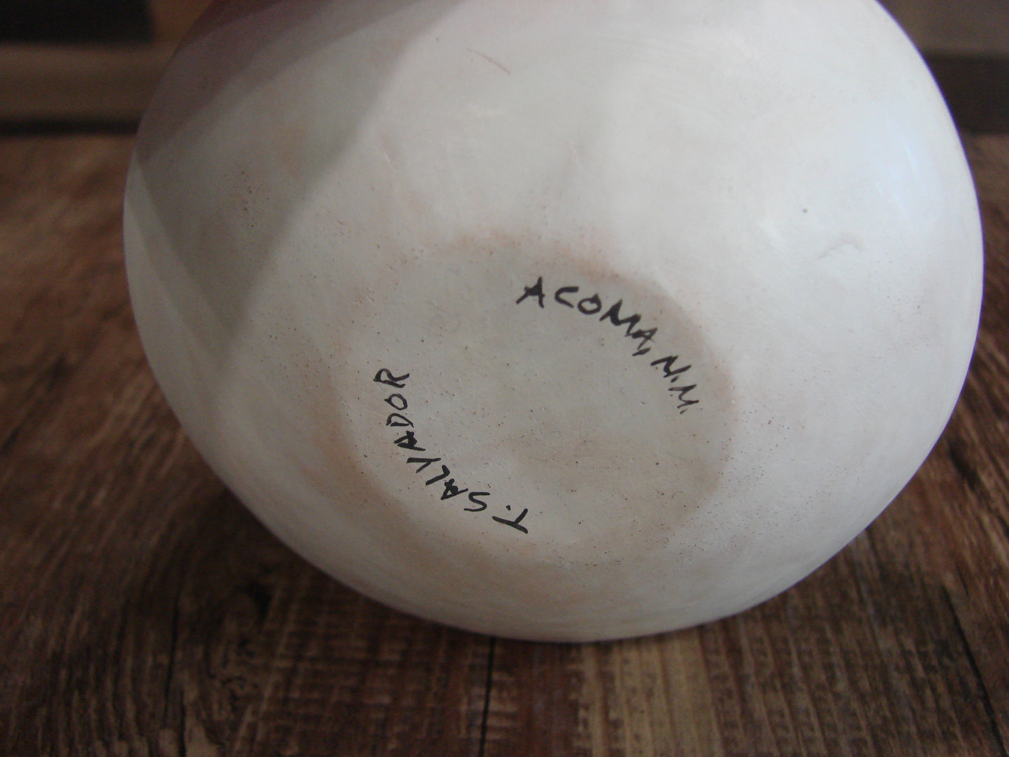 Native American Acoma Indian Hand Painted Clay Seed Pottery by T. Salvador