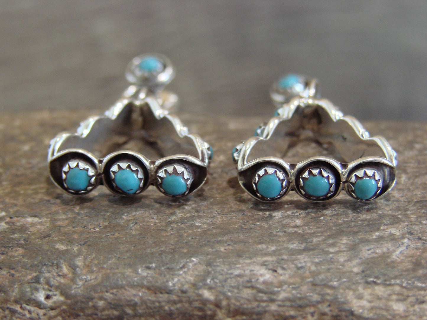 Native American Sterling Silver & Turquoise Post Dangle Earrings - Lonasee