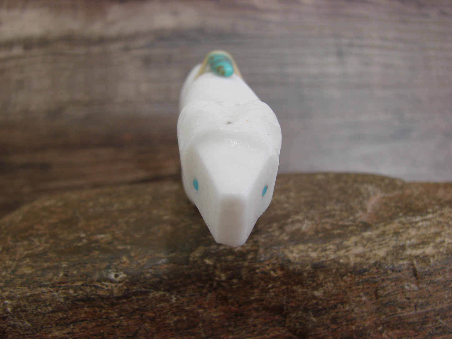 Native American Zuni Hand Carved White Marble Bear Fetish by Halate