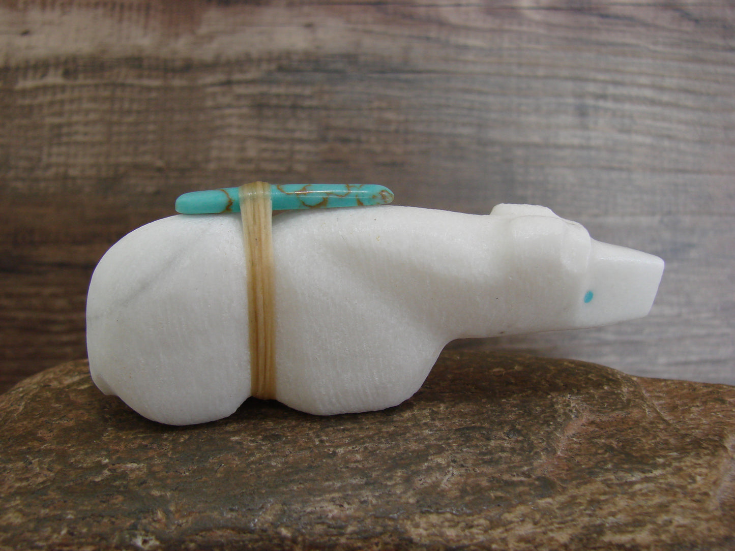 Native American Zuni Hand Carved White Marble Bear Fetish by Halate