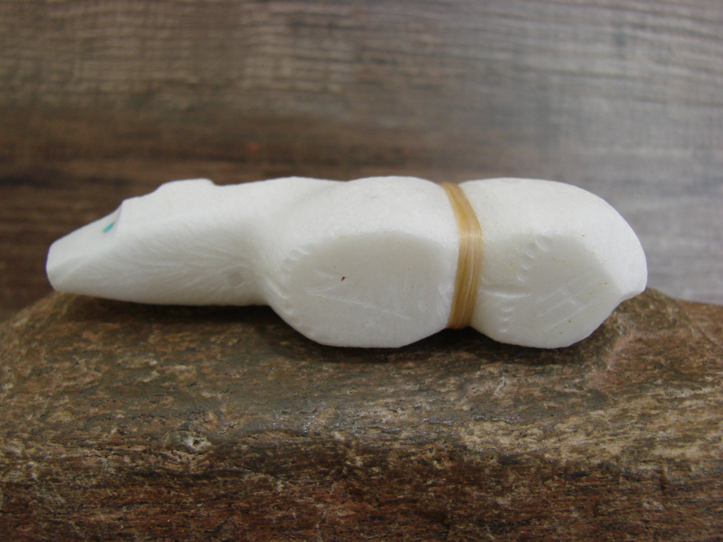 Native American Zuni Hand Carved White Marble Bear Fetish by Halate
