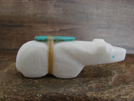 Native American Zuni Hand Carved White Marble Bear Fetish by Halate