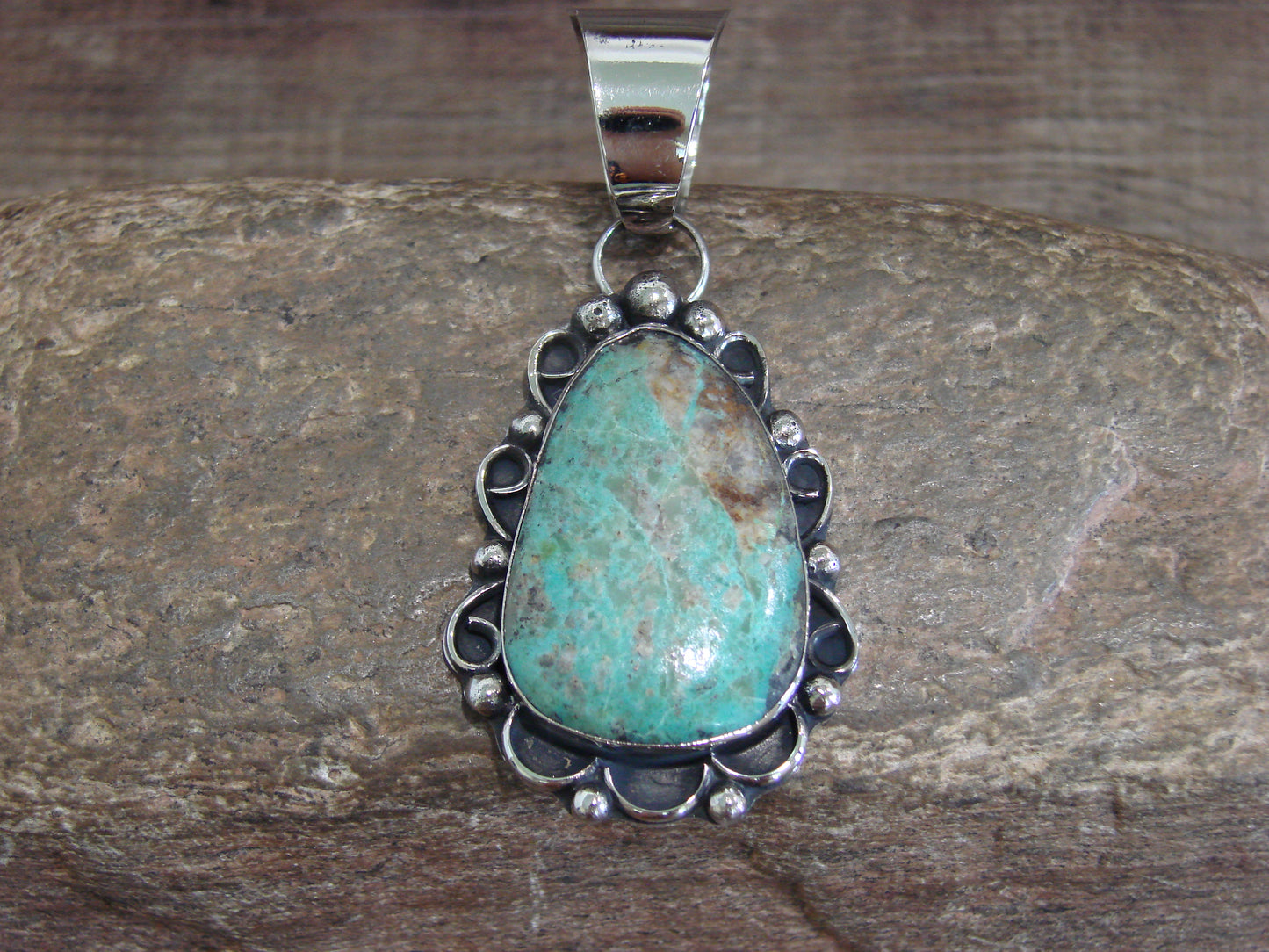 Native American Nickel Silver & Turquoise Pendant - Cleveland