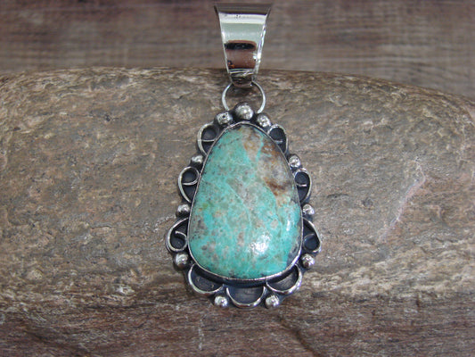 Native American Nickel Silver & Turquoise Pendant - Cleveland