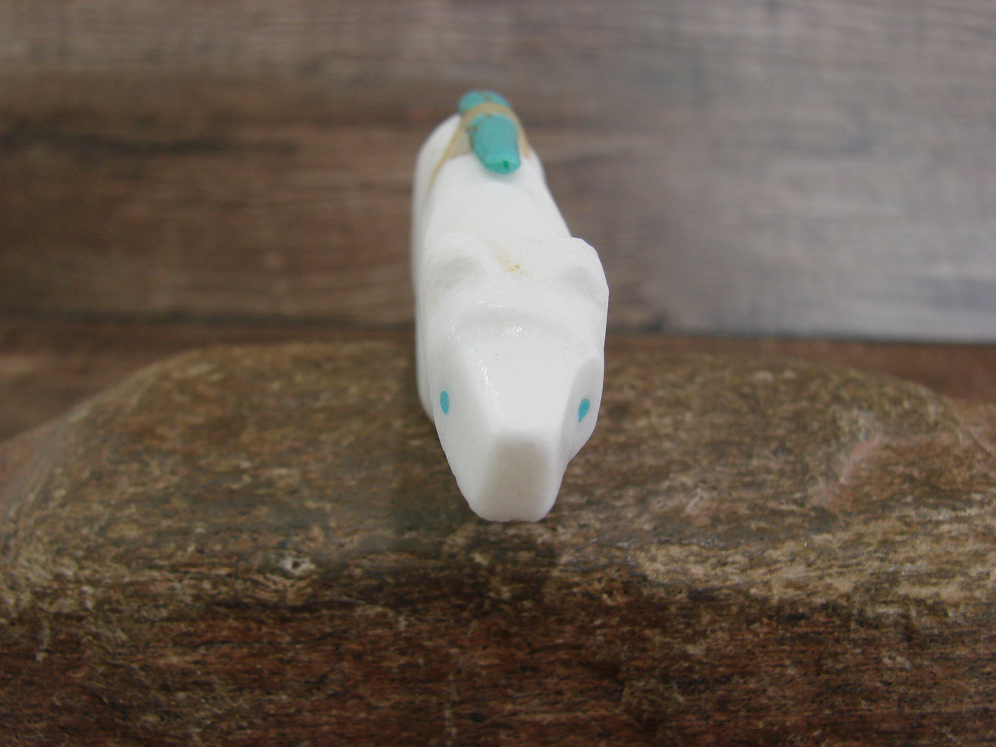 Native American Zuni Hand Carved White Marble Bear Fetish by Halate