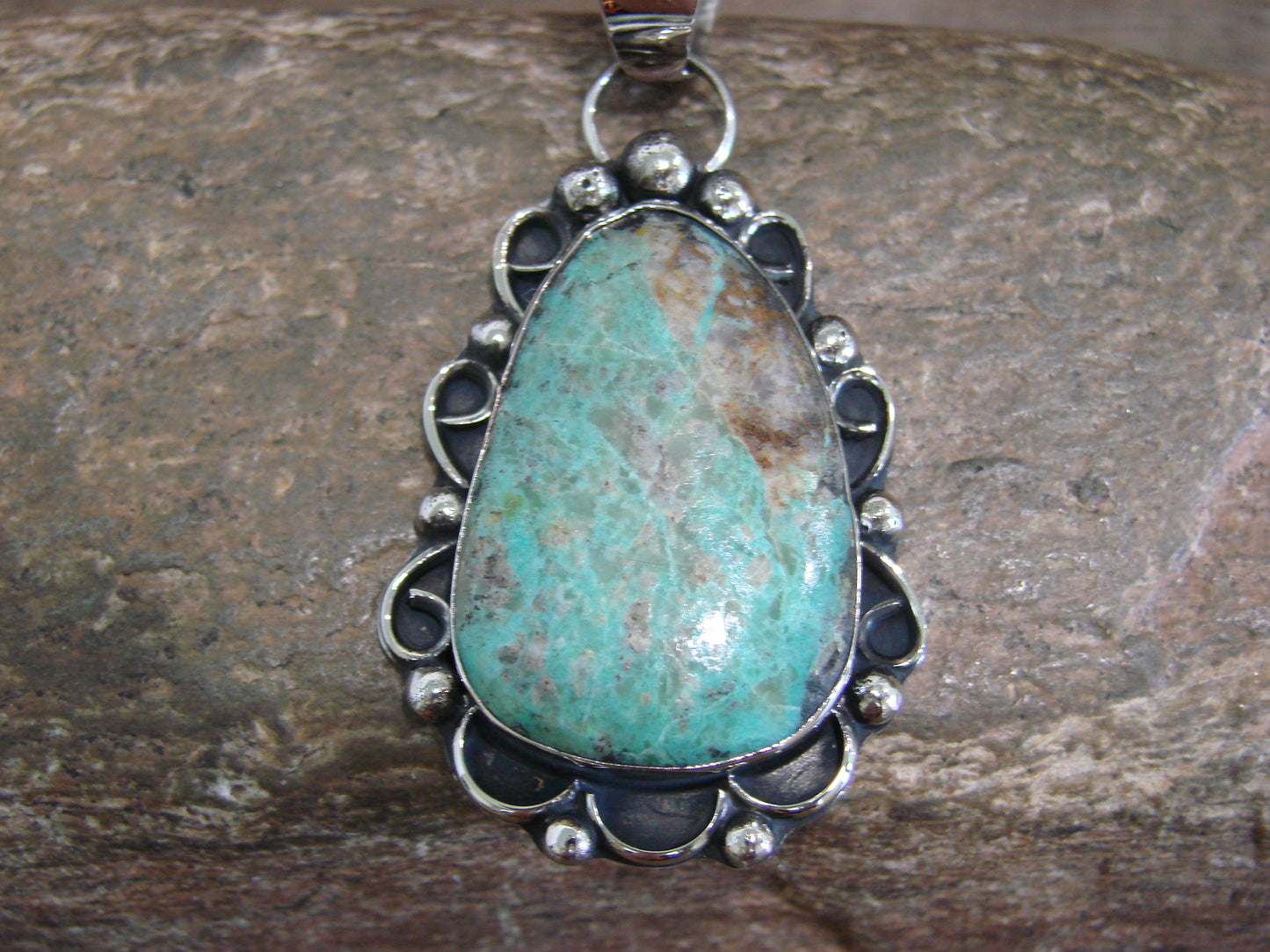 Native American Nickel Silver & Turquoise Pendant - Cleveland