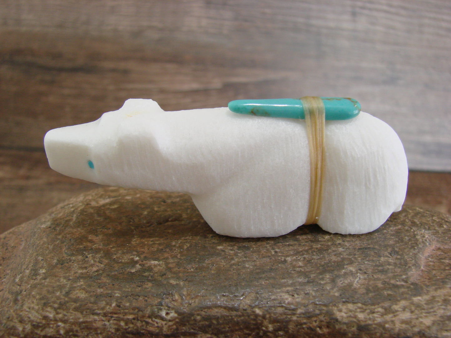 Native American Zuni Hand Carved White Marble Bear Fetish by Halate