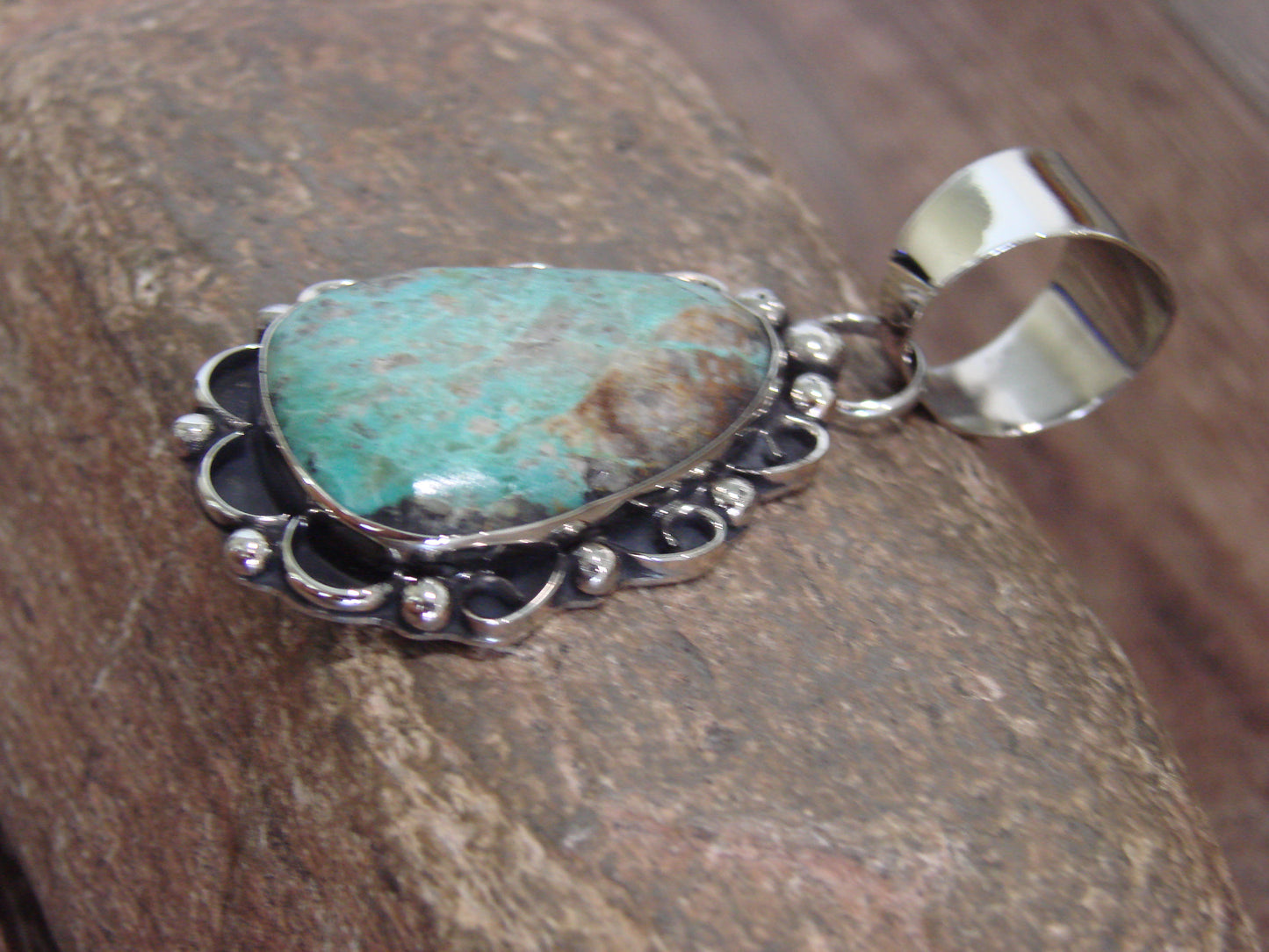 Native American Nickel Silver & Turquoise Pendant - Cleveland