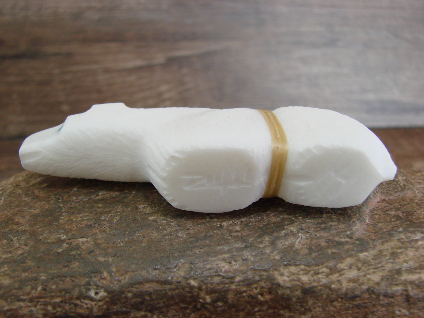 Native American Zuni Hand Carved White Marble Bear Fetish by Halate