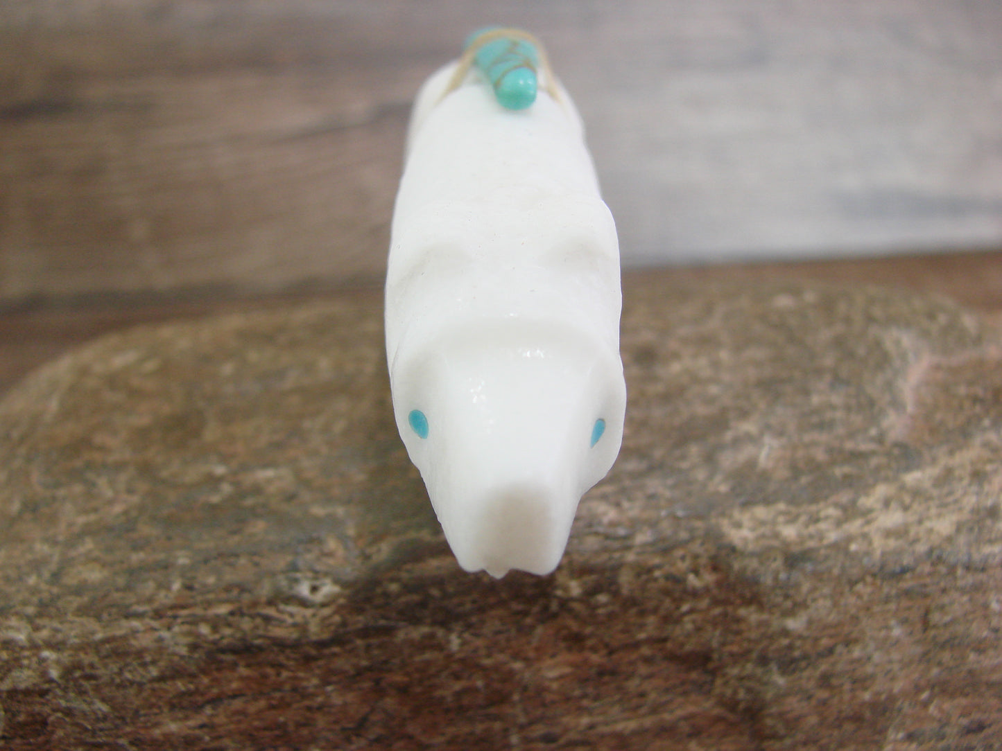 Native American Zuni Hand Carved White Marble Bear Fetish by Halate