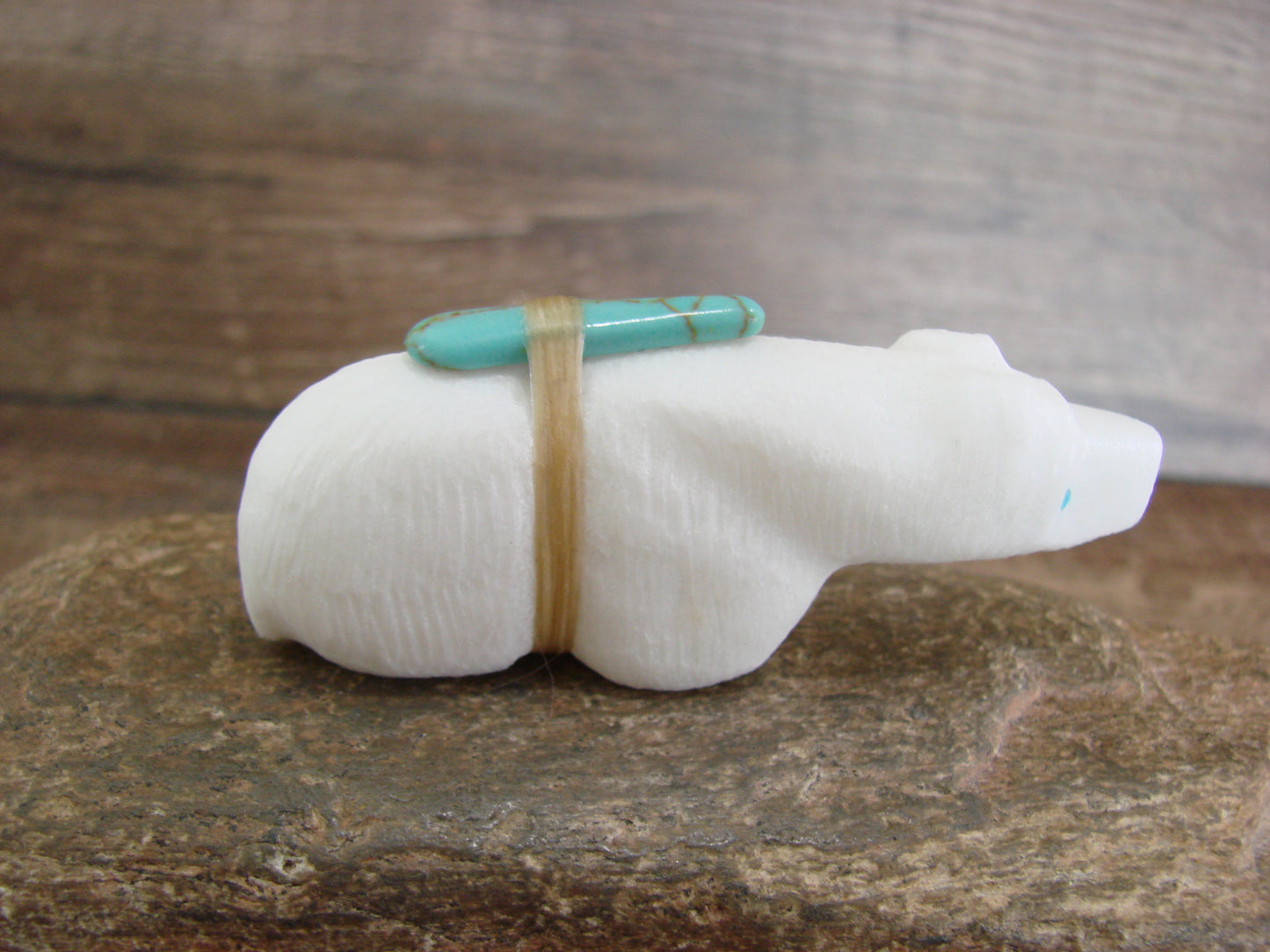 Native American Zuni Hand Carved White Marble Bear Fetish by Halate