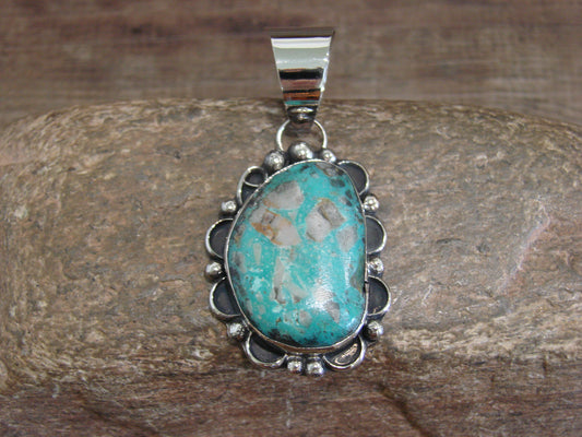 Native American Nickel Silver & Turquoise Pendant - Cleveland