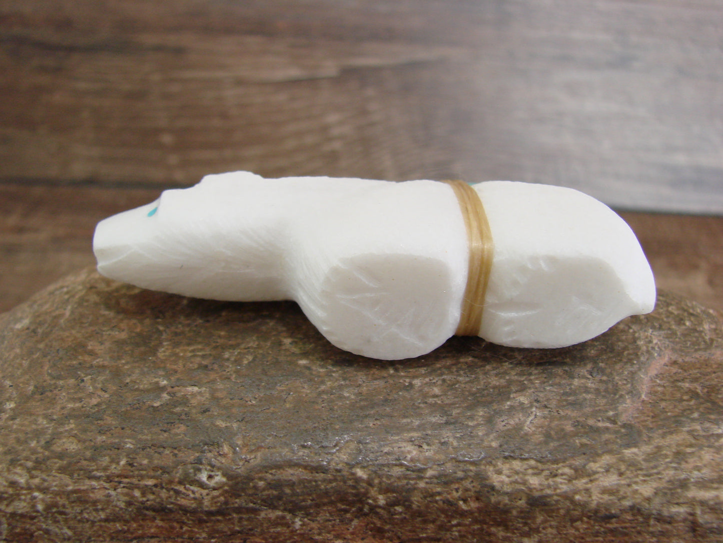 Native American Zuni Hand Carved White Marble Bear Fetish by Halate