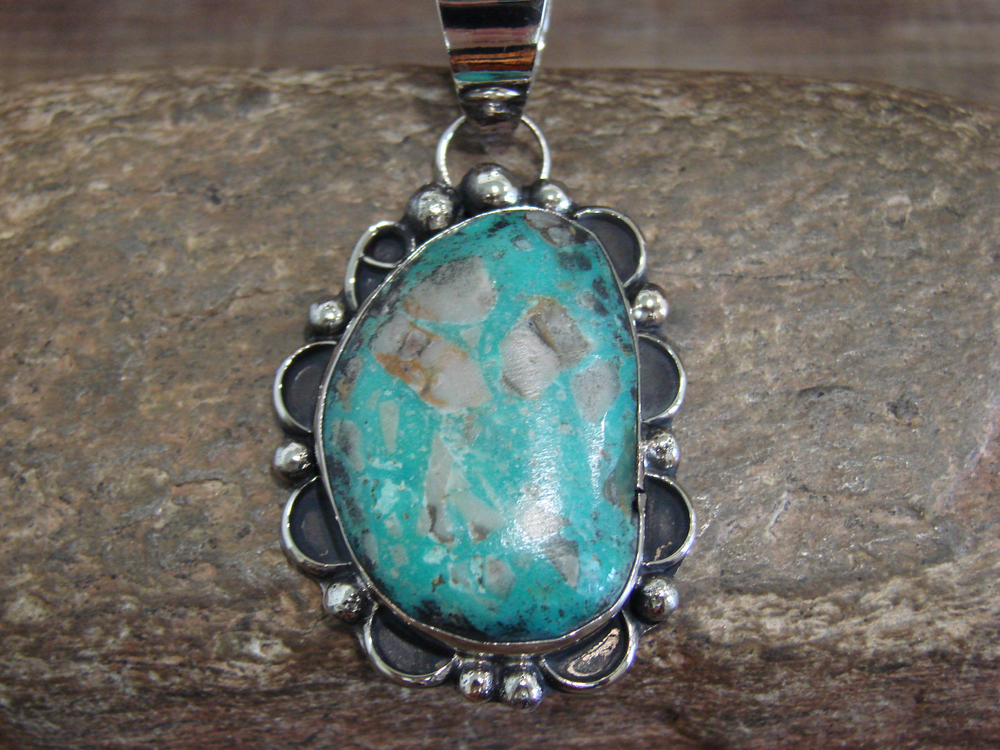 Native American Nickel Silver & Turquoise Pendant - Cleveland