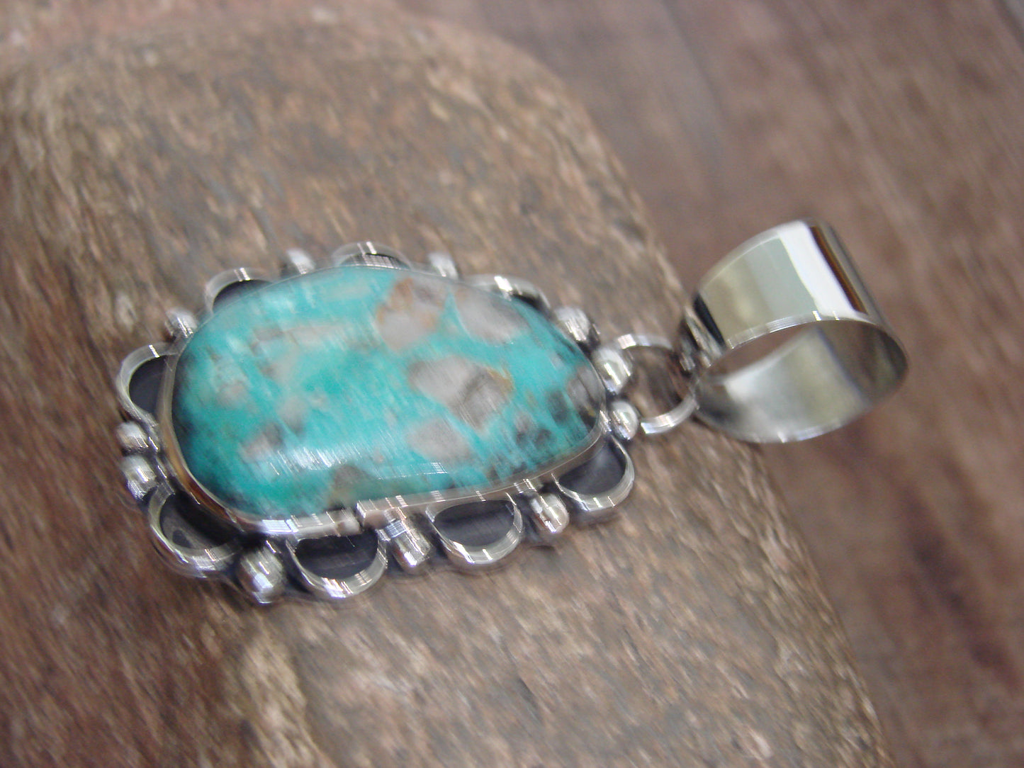 Native American Nickel Silver & Turquoise Pendant - Cleveland