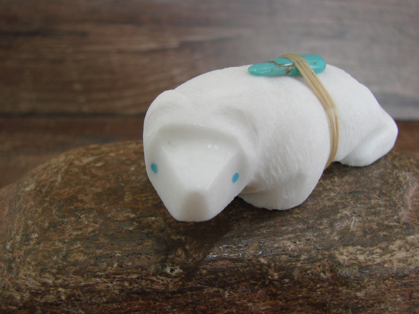 Native American Zuni Hand Carved White Marble Bear Fetish by Halate