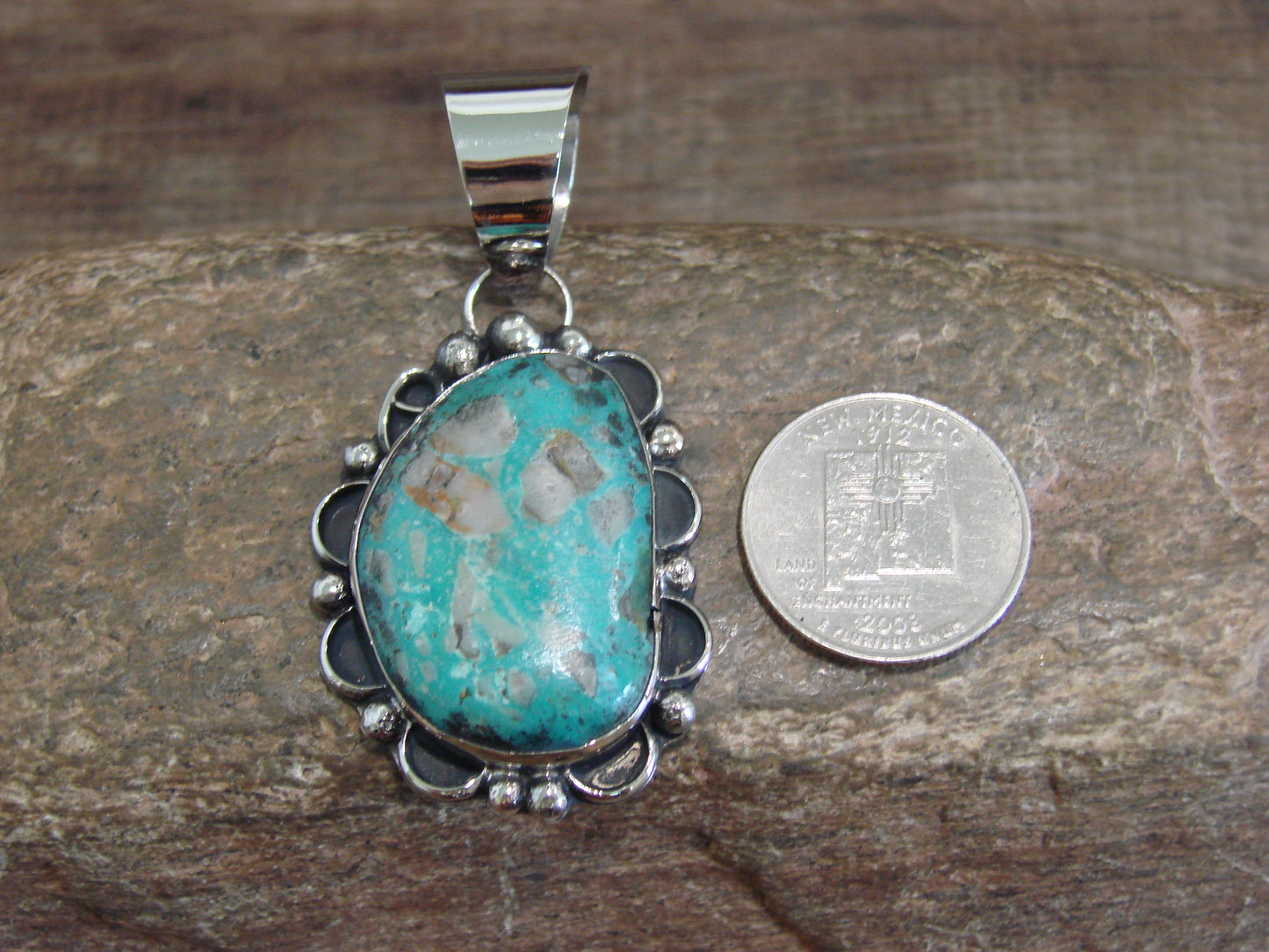 Native American Nickel Silver & Turquoise Pendant - Cleveland