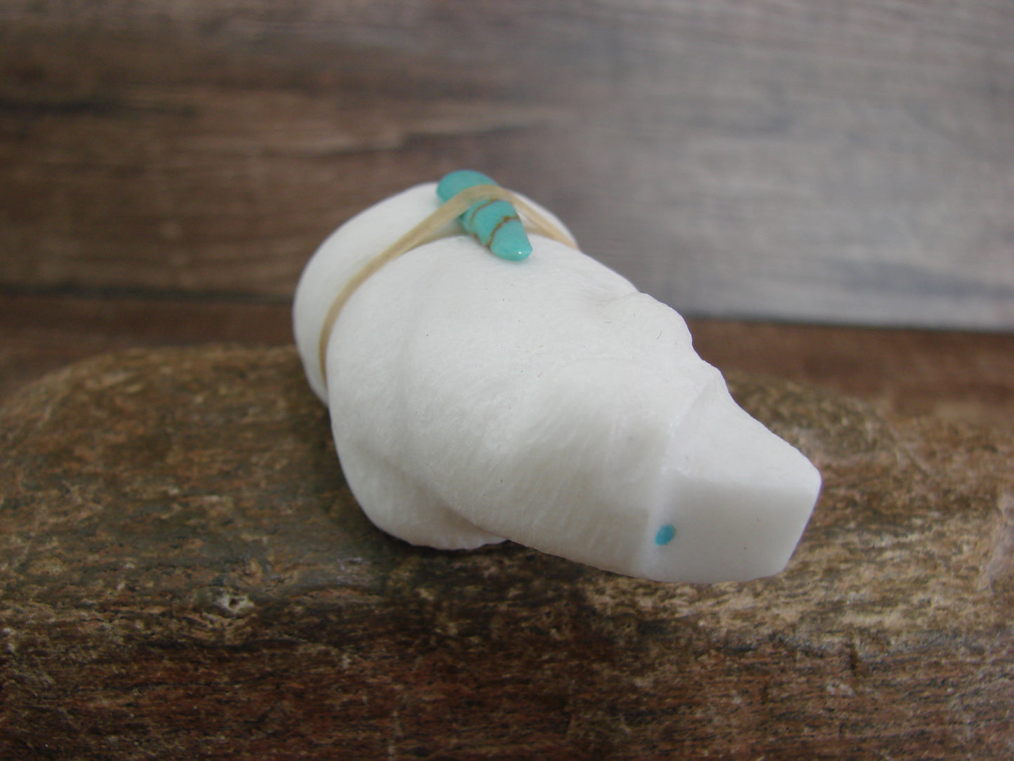 Native American Zuni Hand Carved White Marble Bear Fetish by Halate