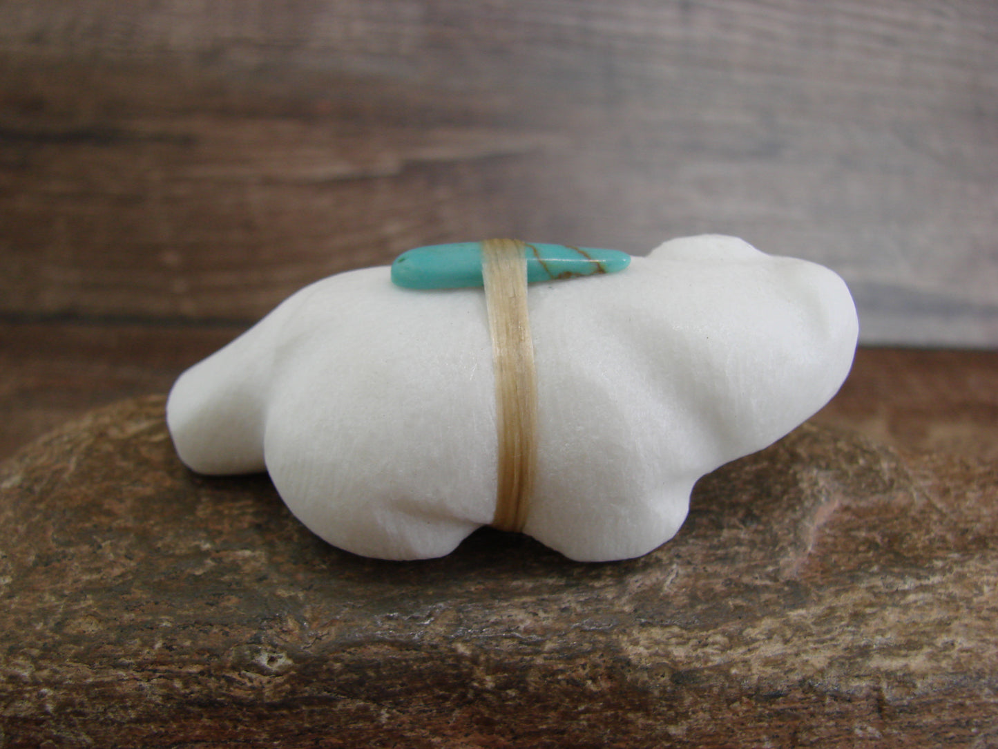 Native American Zuni Hand Carved White Marble Bear Fetish by Halate