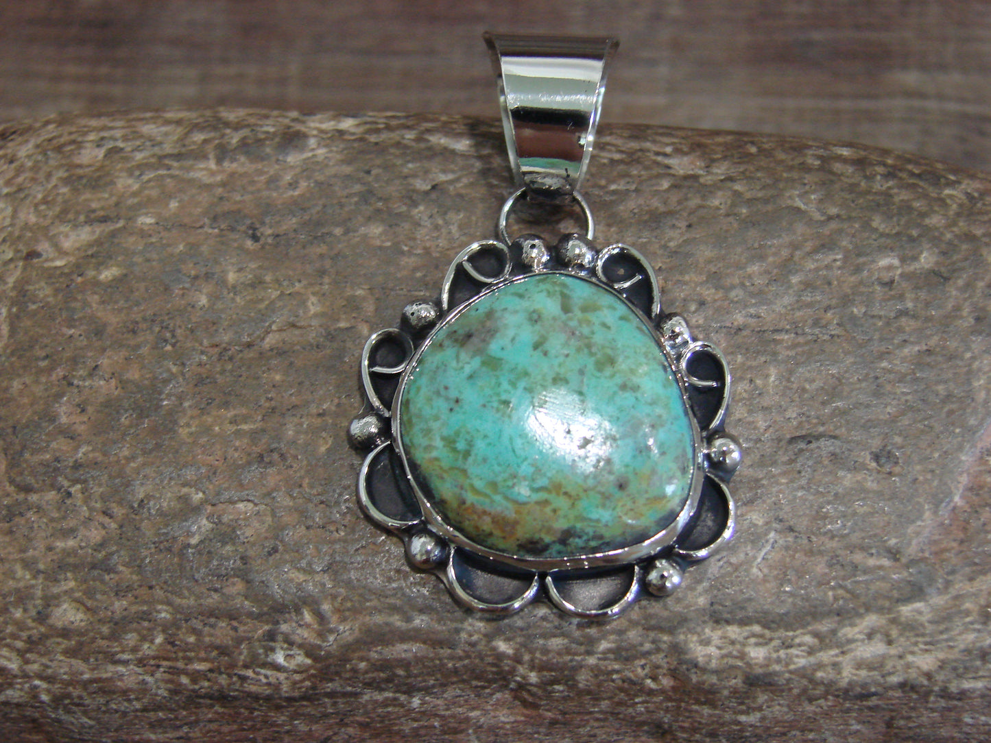 Native American Nickel Silver & Turquoise Pendant - Cleveland