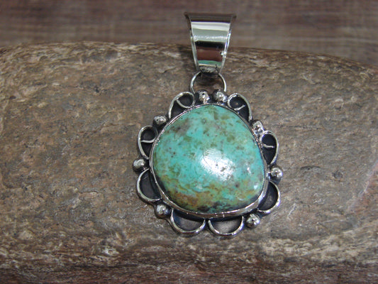 Native American Nickel Silver & Turquoise Pendant - Cleveland