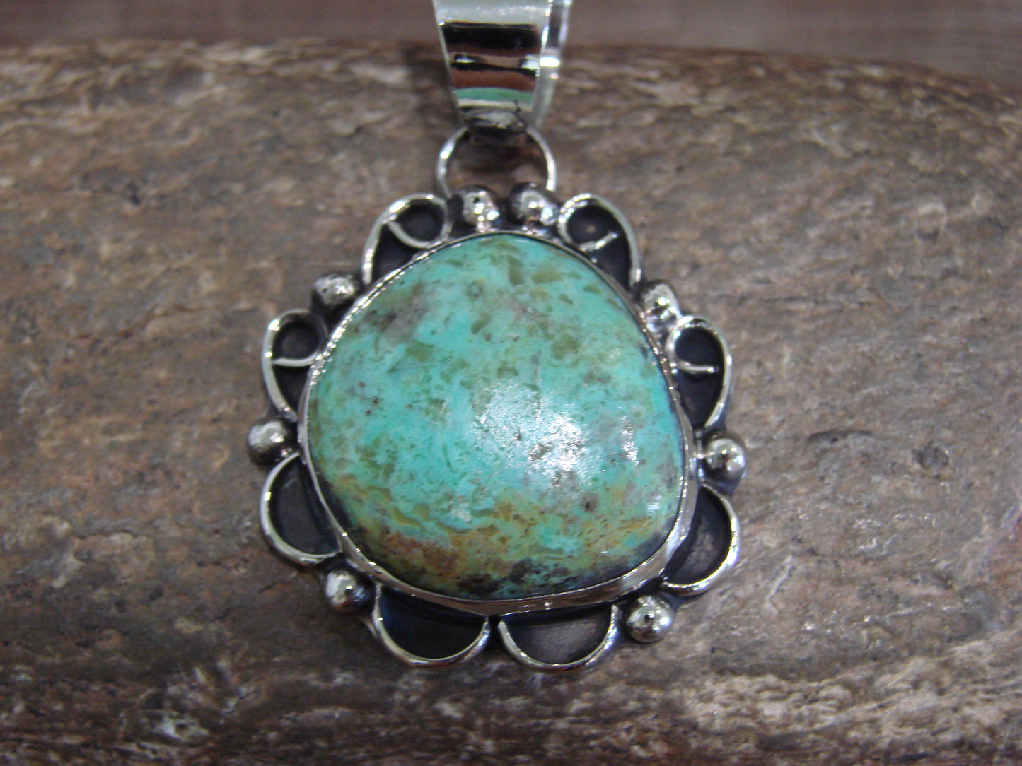 Native American Nickel Silver & Turquoise Pendant - Cleveland