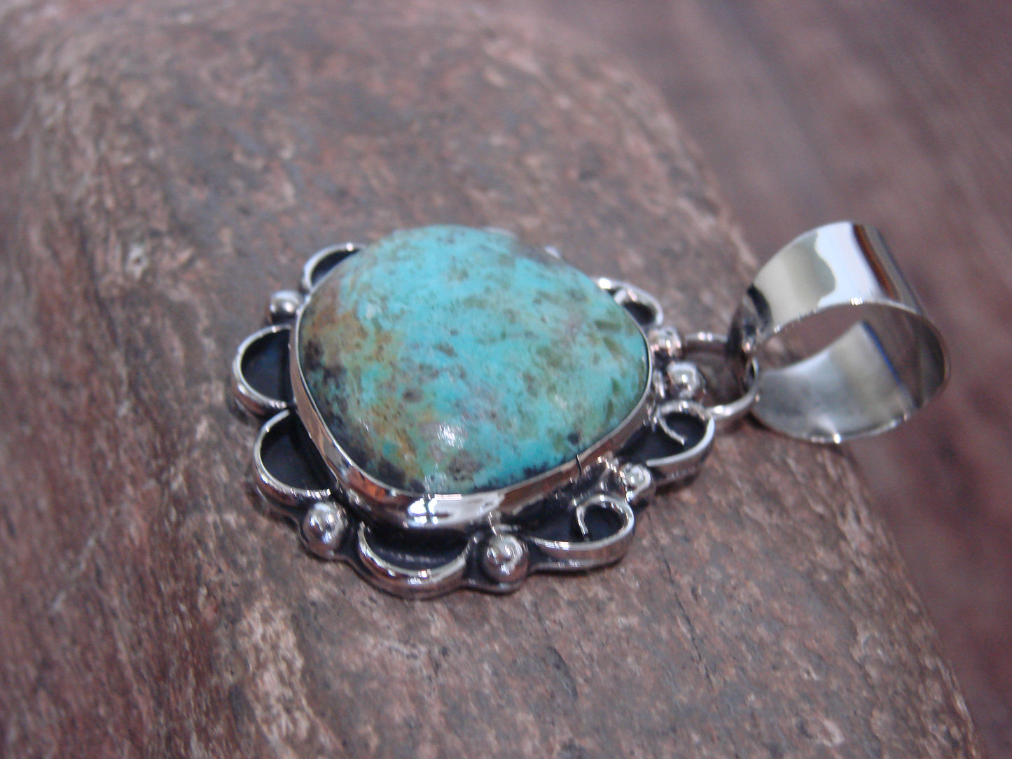 Native American Nickel Silver & Turquoise Pendant - Cleveland