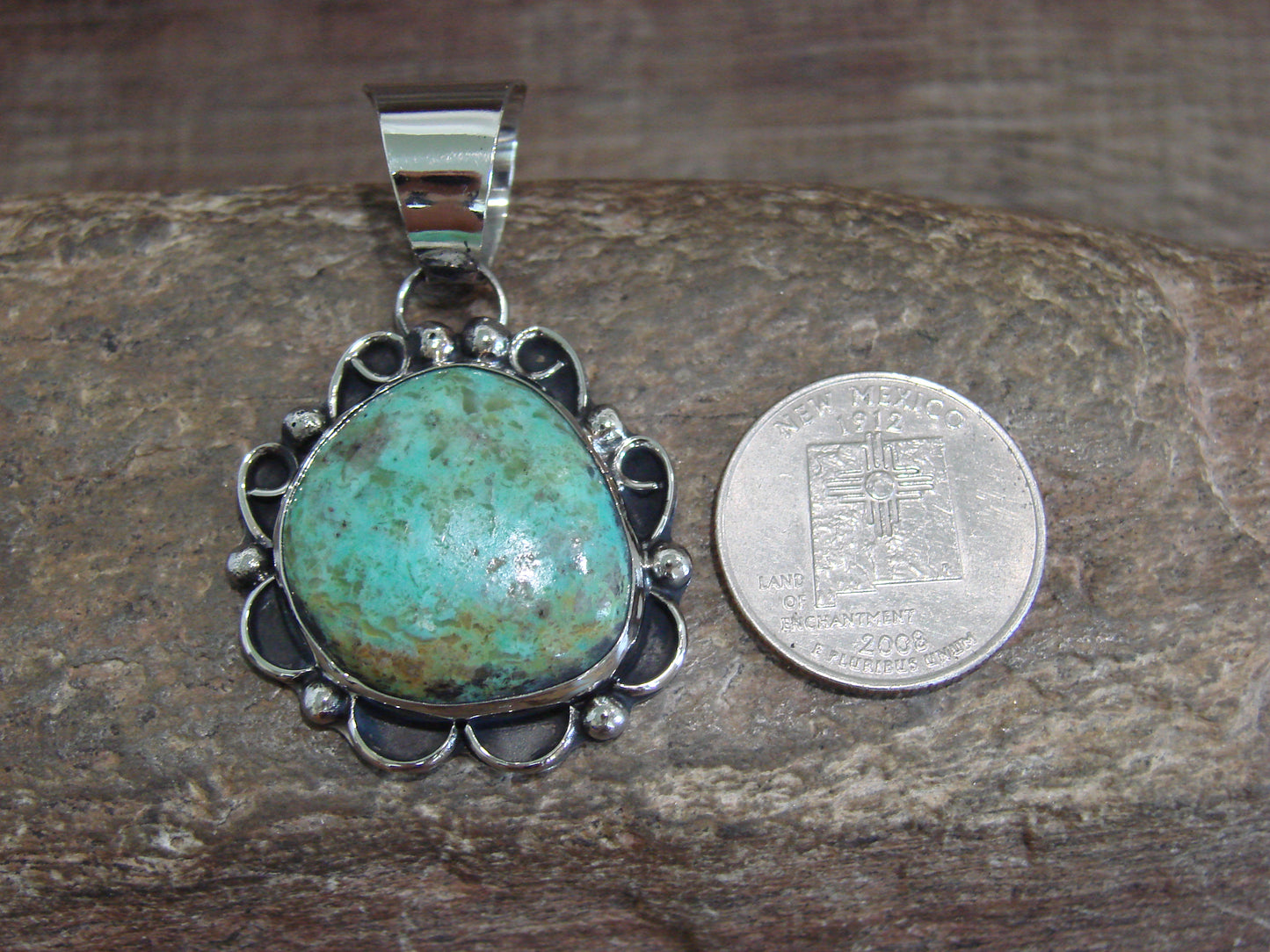 Native American Nickel Silver & Turquoise Pendant - Cleveland